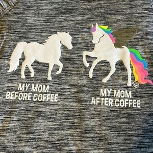 Girls Justice mom before and after coffee unicorn T-shirt